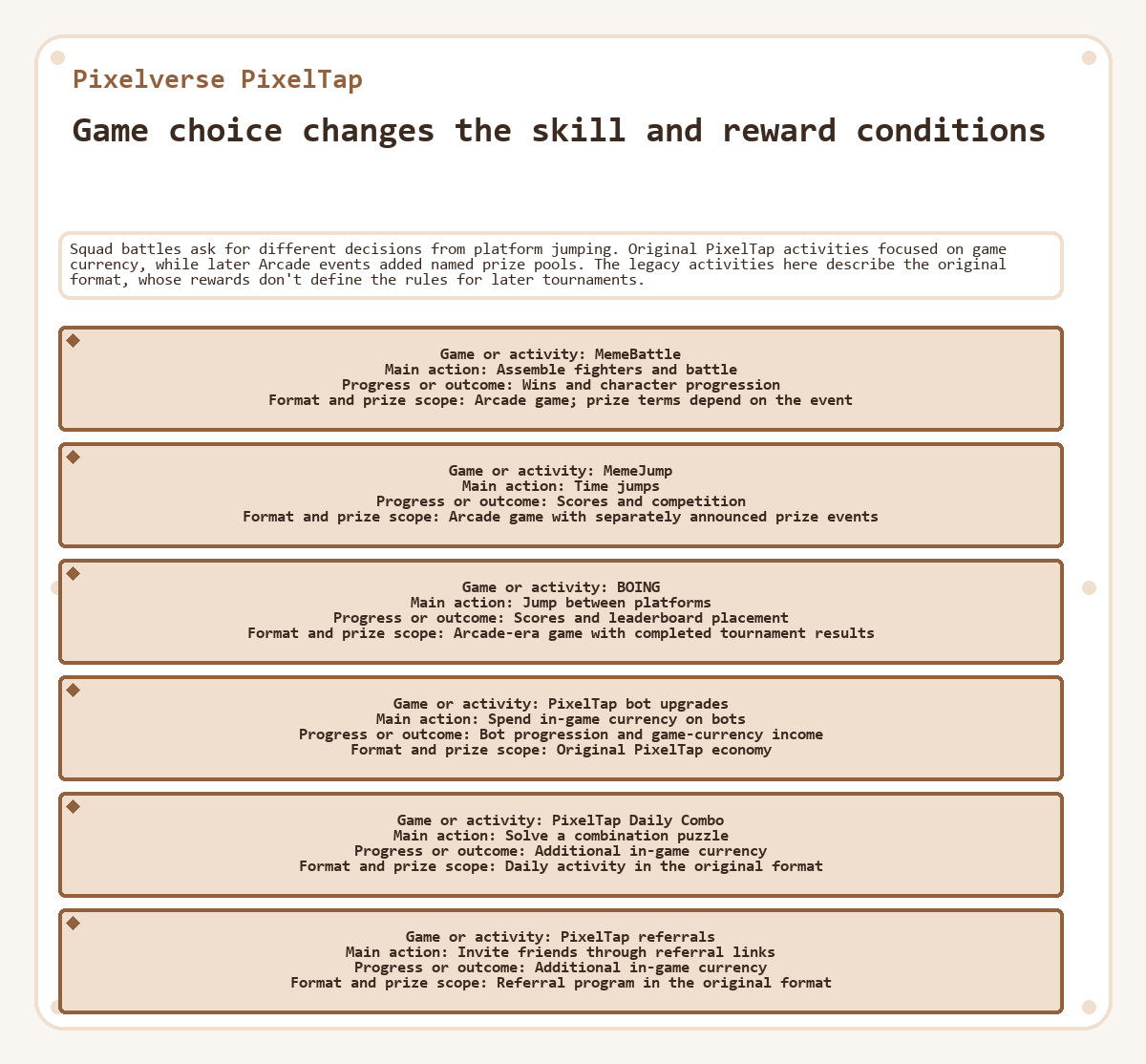 Graphic: Pixelverse PixelTap - Game choice changes the skill and reward conditions